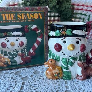 Vintage 1996 Festive Snowman Holiday Ceramic Mug